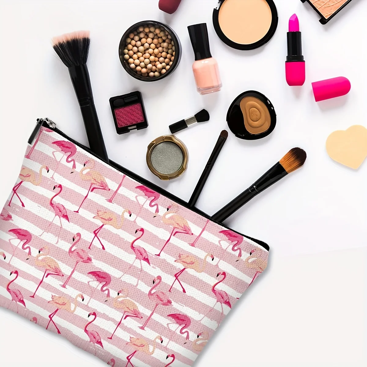 حقيبة مكياج AFlamingo - حقيبة لطيفة متعددة الوظائف بسحاب للنساء، حقيبة تخزين المجوهرات