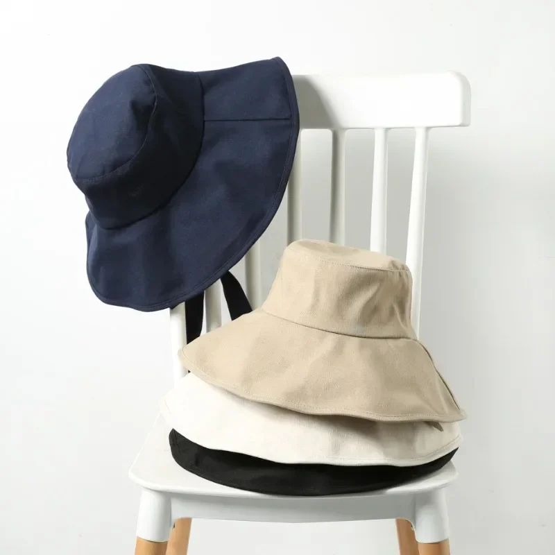 Spring Summer Japanese Style Tie Dye Bucket Hat Women Korean Big Brim Foldable Sunscreen Cotton Linen Beach Sun Hat 3