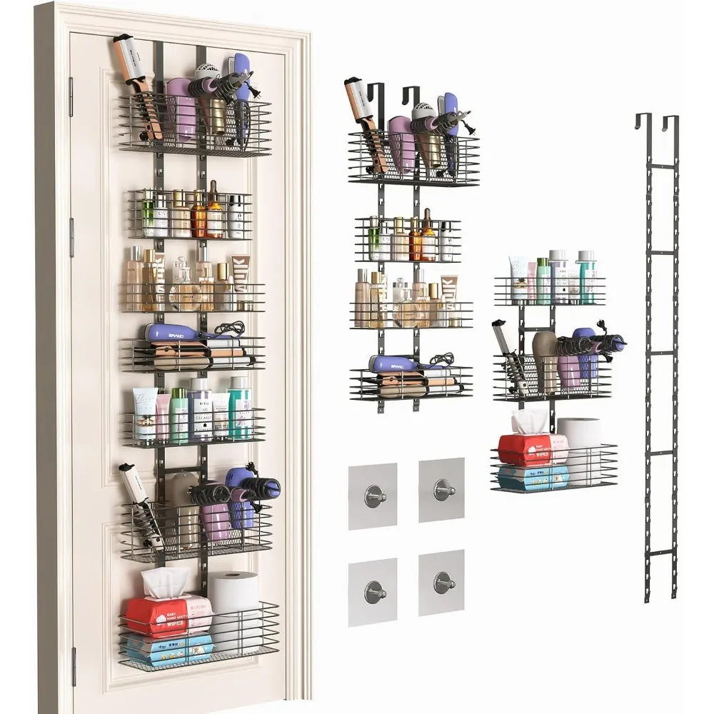

7-Tier Over The Door Organizer, Adjustable Shower Caddy & Hair Tool Holder for Bathroom Bedroom Storage