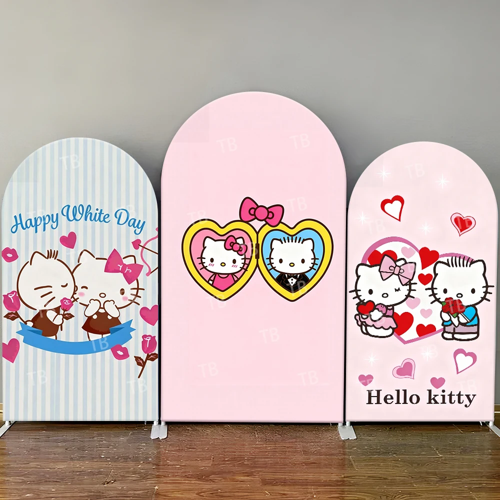 

Hello Kitty White Day Love Style Arch Backdrop Cover Romantic Cute Scene For Kids Birthday Baby Shower Photo Booth Decor