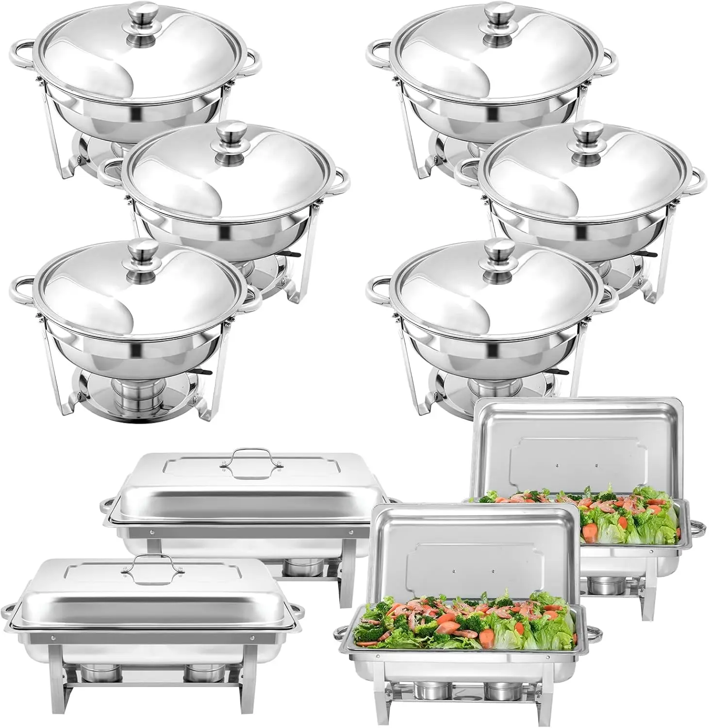 10 Pack Chafing Dish Buffet Set, Stainless Steel Catering Food Warmer For Banquet, Parties, Wedding (6 Packs 5Qt Pan + 4 Packs