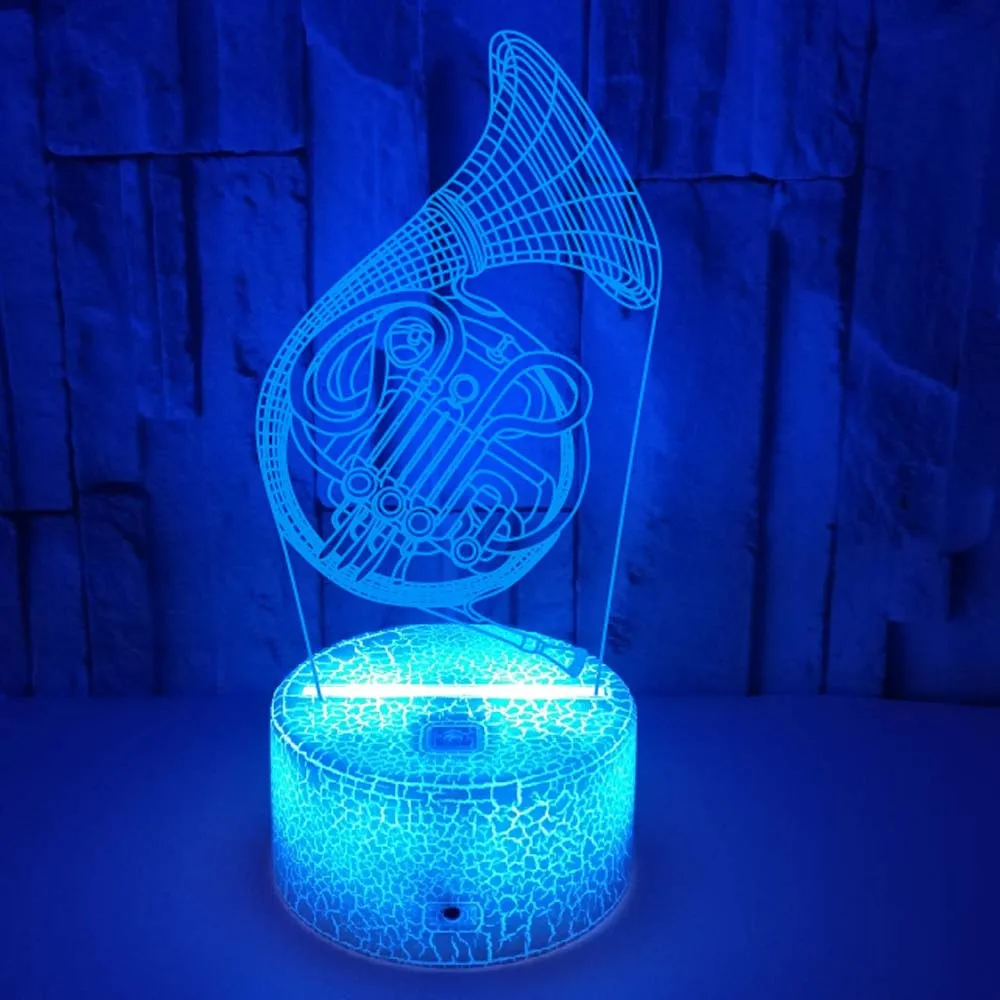 Night ภาษาฝรั่งเศสคํา Horn Night Light 3D ภาพลวงตาโคมไฟ 7 สีเปลี่ยน Nightlight Home Decor Xmas ของขวัญเด็ก