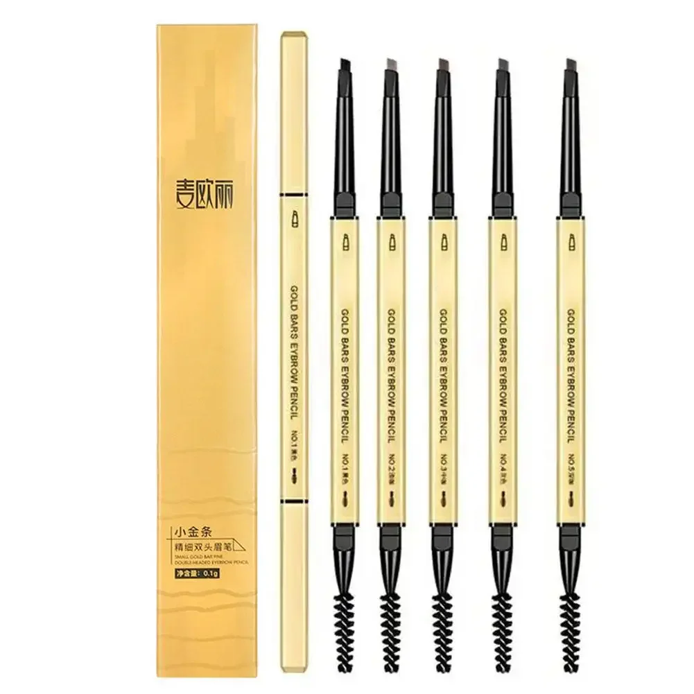 Crayon à sourcils naturel 5 couleurs marron Double tête longue durée étanche Ultra fin stylo à sourcils luxe or cosmétique