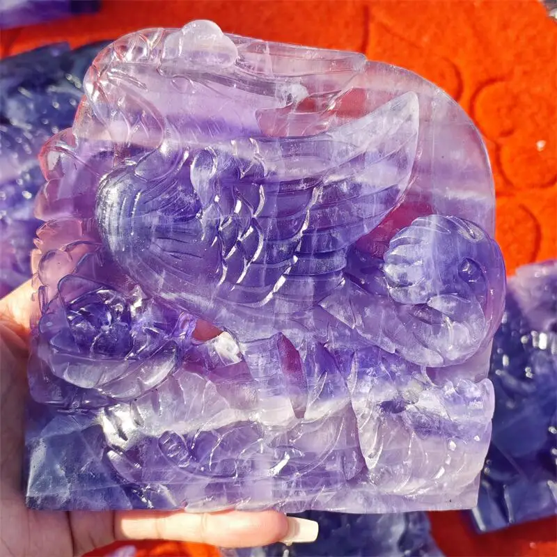 Natural Purple Fluorite Phoenix Carving Home Decoration Healing Energy Stone Children Birthday Gift 1pcs