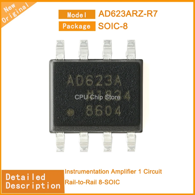 5Pcs/Lot  New Original  AD623ARZ-R7 AD623ARZ  Instrumentation Amplifier 1 Circuit Rail-to-Rail 8-SOIC