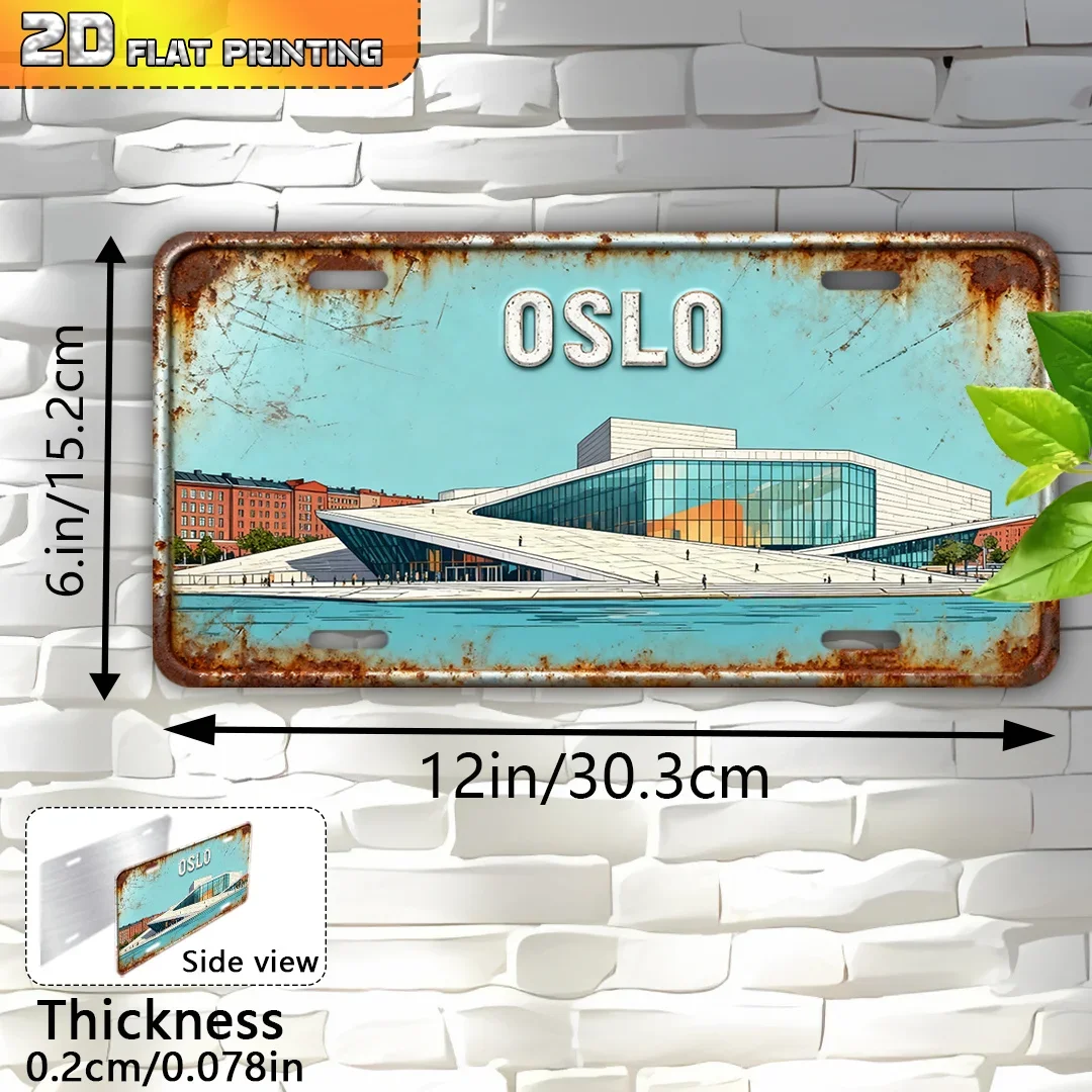 Panneau en aluminium 2D plat, représentant l'Opéra d'Oslo, Norvège - Réplique architecturale vintage de l'Opéra d'Oslo, panneau