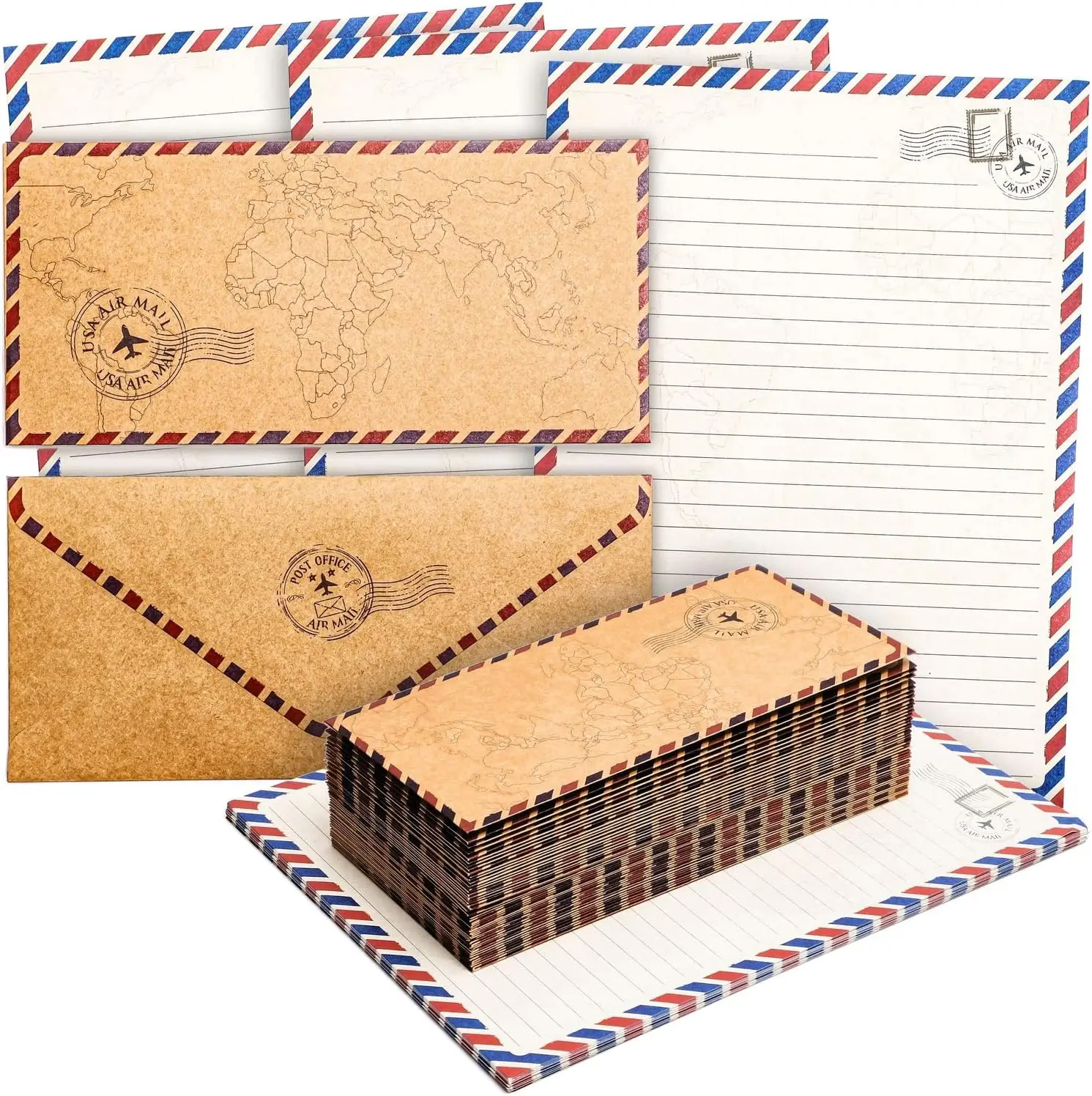 

48 Pack Vintage Travel Letter Writing Stationery Paper and Envelopes Set, 6.9 x 9.25 In