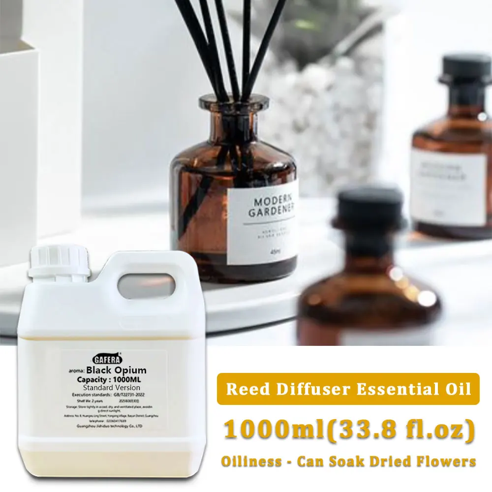 

GAFERA 1000 мл (33,8 жидких унции), черные беспламенные эфирные масла для ароматерапии Opium/Cedar, диффузорное масло для отеля, духи в большой флаконе