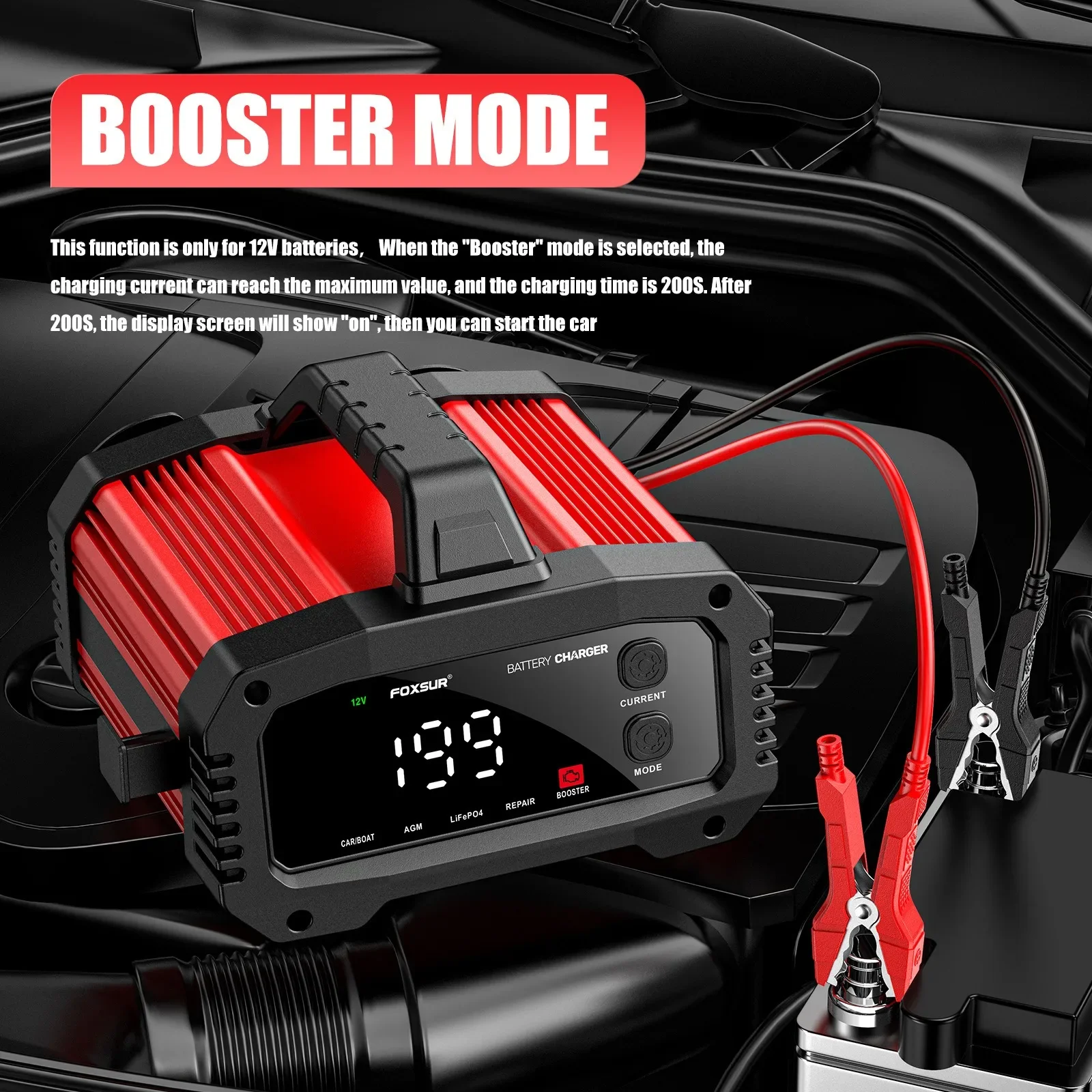 Portable Car Battery Charger 12V-25A 24V-15A Motorcycle Truck AGM LiFePO4 Lead Acid Batteries Auto Pulse Repair with Car Booster