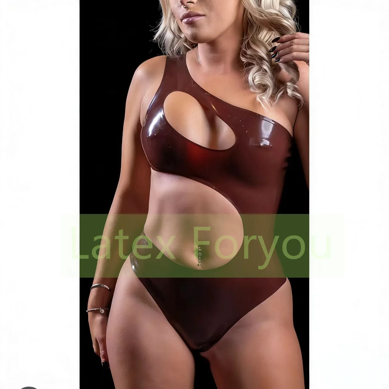 

Сексуальный женский купальник-боди из натурального черного латекса ручной работы с вырезами, пляжный костюм-бикини для косплея