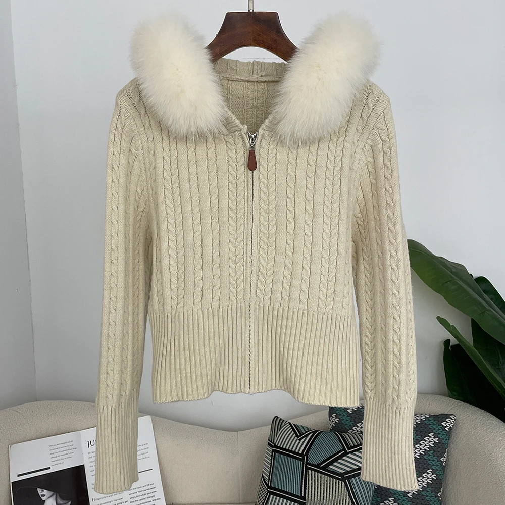 تريكو المرقعة الفراء الحقيقي المرأة الربيع الحلو فروي تقليم مقنعين محبوك اقتصاص بالأزرار سليم سستة البلوزات الخريف سيدة