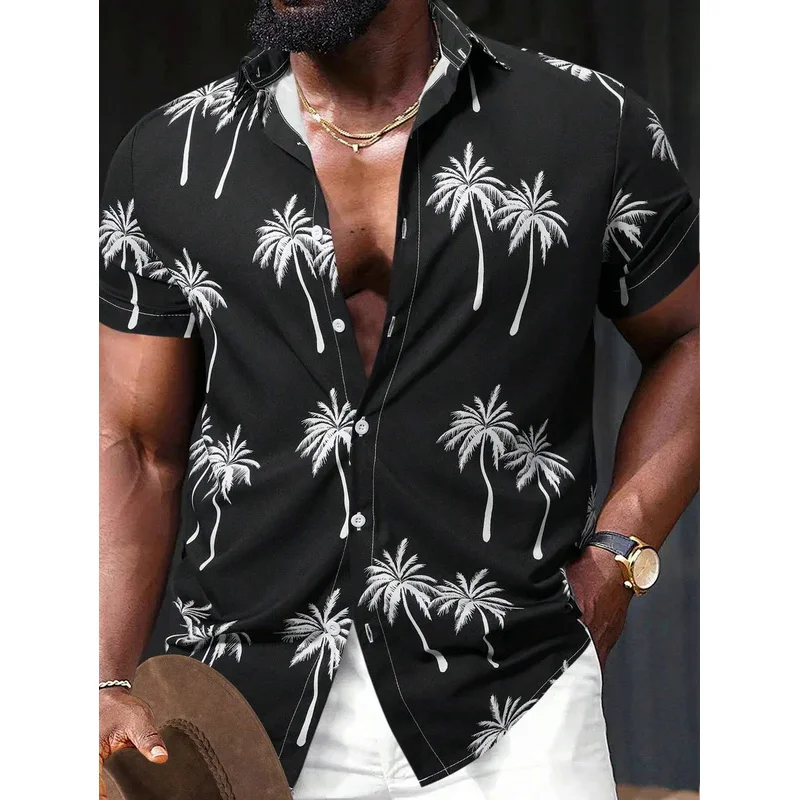 

Men'S Shirts 3D Prints Palm Graphics Collared Button Front Basic Short Sleeve Tee Tops Shirt With Botanical Print Hawaiian Style