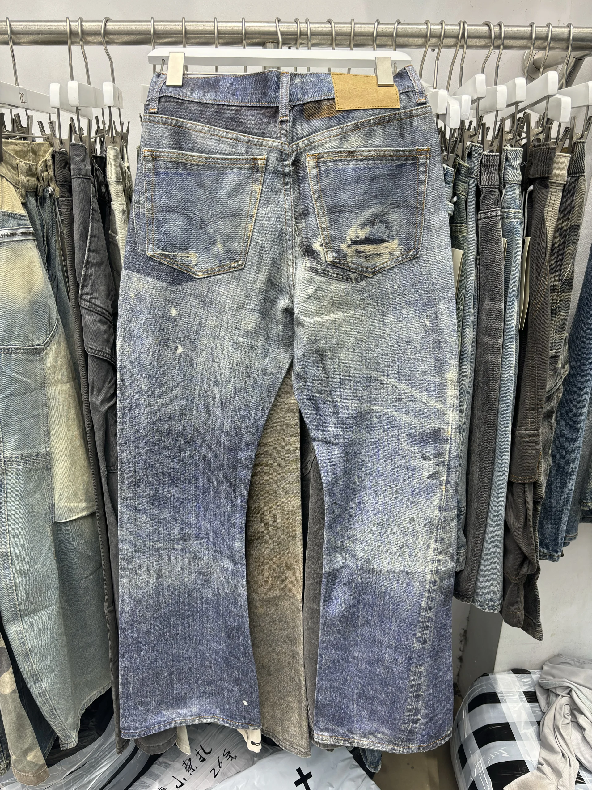 الطباعة الرقمية ثلاثية الأبعاد الرجال الجينز الأزرق وصمة عار الرجعية Waed مايكرو متوهج كلينفيت التخسيس السراويل الطويلة عادية الشباب القطن الدنيم