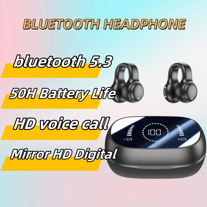 

The New Bluetooth 5.3 Headset Digital Display Noise Cancelling Screen Ultra Long Life Waterproof Clip Ear Headphone Endurance 6h