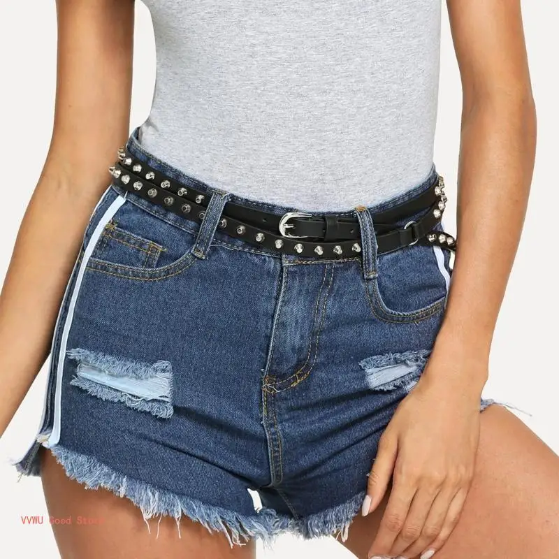 Overlength Belt for Women Cool Rivet Pin Buckle Waiststrap All Matching Girl Waistband Jeans Shorts Waist Decors