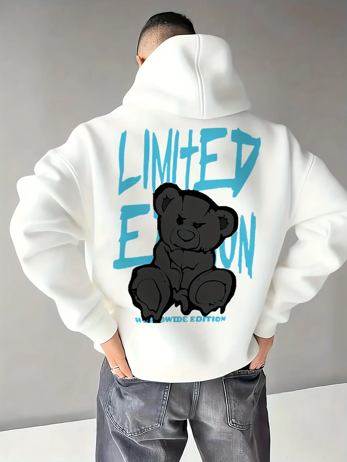 Autumn and Winter Men's Fashion Trend Hoodie, Limited Edition Teddy Bear Print, Sports and Leisure Loose Hoodie