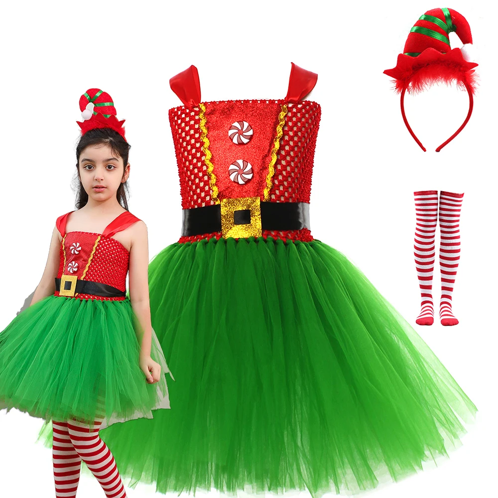 

Girls Tutu Dress Christmas Costumes Fansy Tulle Gown Green Wizard Cosplay Children Party Carnival Cothes Performance Disguise