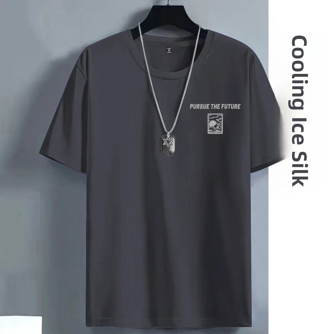 قميص رجالي فضفاض بأكمام قصيرة وياقة مستديرة من نسيج الحرير الجليدي، سريع الجفاف وقابل للتنفس بإحساس بارد، قميص شبكي رقيق على ... #3