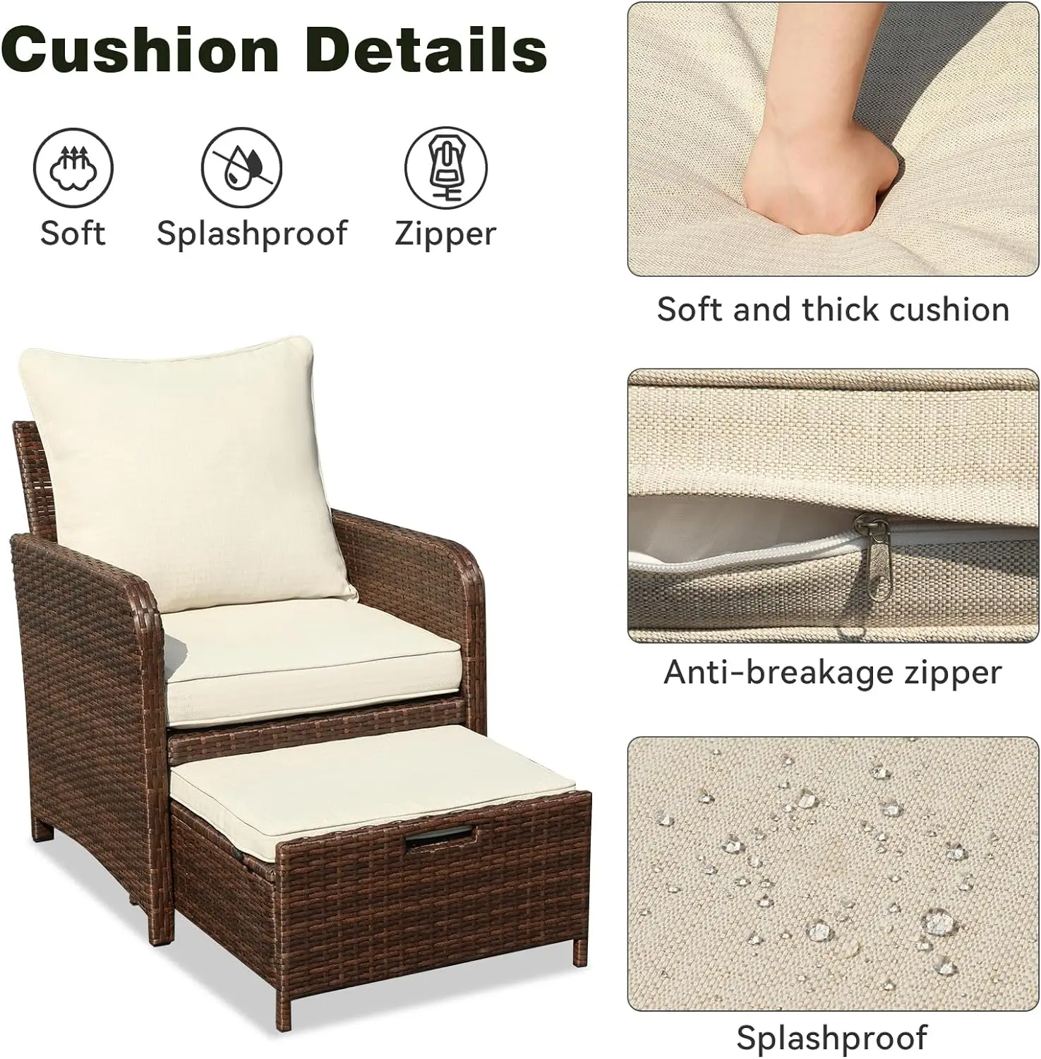 Korb möbel Set, Rattan Terrasse Gespräche Sets, Terrasse Bistro Set mit Ottomane und Tisch für den Garten, Pool