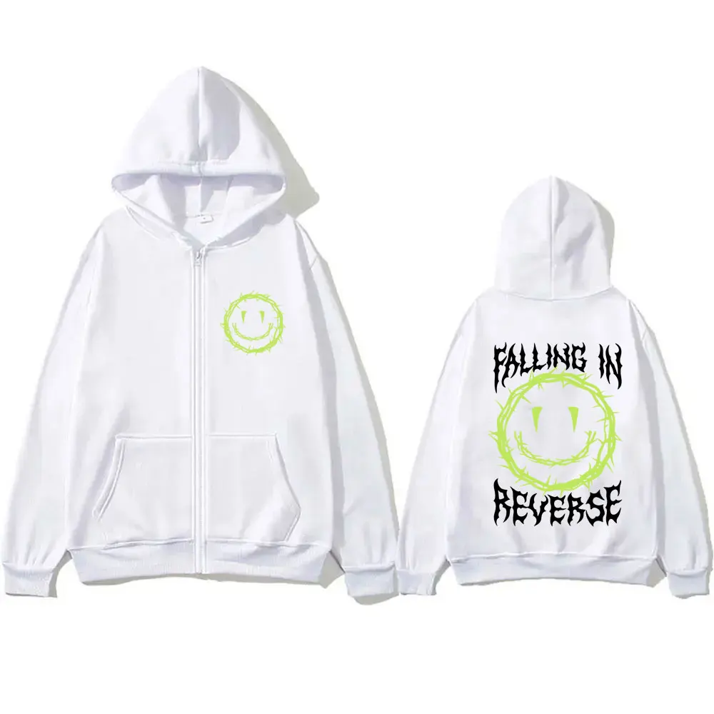 Rock Band Falling in Reverse Graphic Zipper Hoodie Men Women Casual Oversized Zip Up Hoodies Male Fashion Fleece Cotton Jacket