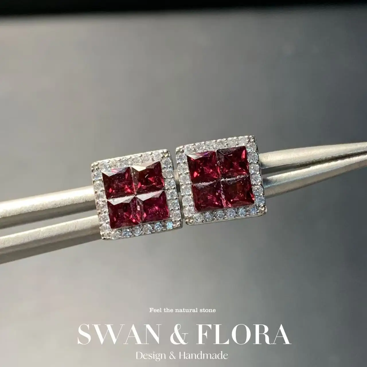 

Natural Garnet 925 Sterling Silver Stud Earrings for women Jewelry Gift Prevent allergy gem jewelry Genuine Red Stone