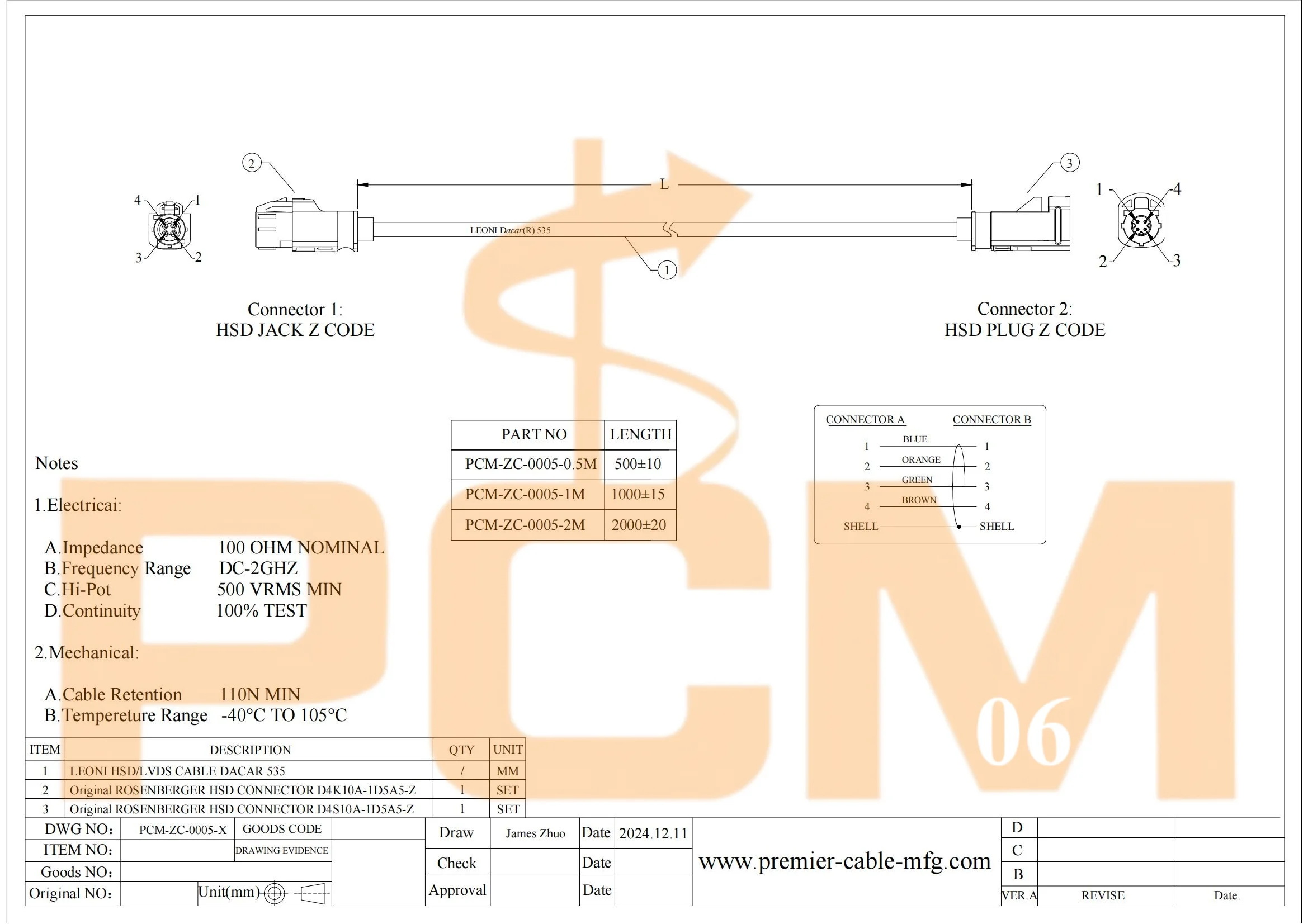 Original Rosenberger HSD D4S10A-1D5A5-Z auf D4K10A-1D5A5-Z FPD Link 2/3 LVDS Kabel HSD 4Pin Z Code Stecker auf Buchse Verlängerungskabel – Detail 5