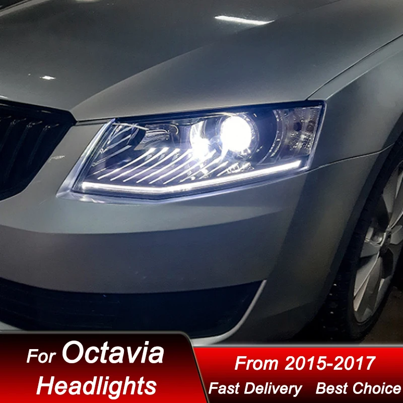 

Светодиодные фары для Skoda Octavia 15-17, новый стиль, полный комплект LED-фар, модернизированные проекционные линзы, аксессуары для тюнинга.