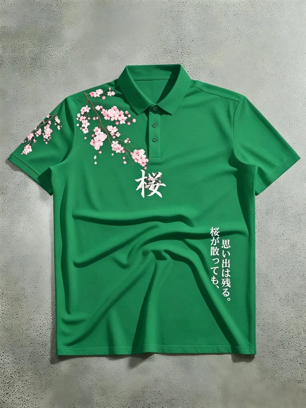American Men's Summer Golf Crane Cherry Blossom Print Soft Breathable Polo Short Sleeved T-Shirt Outdoor Casual Top