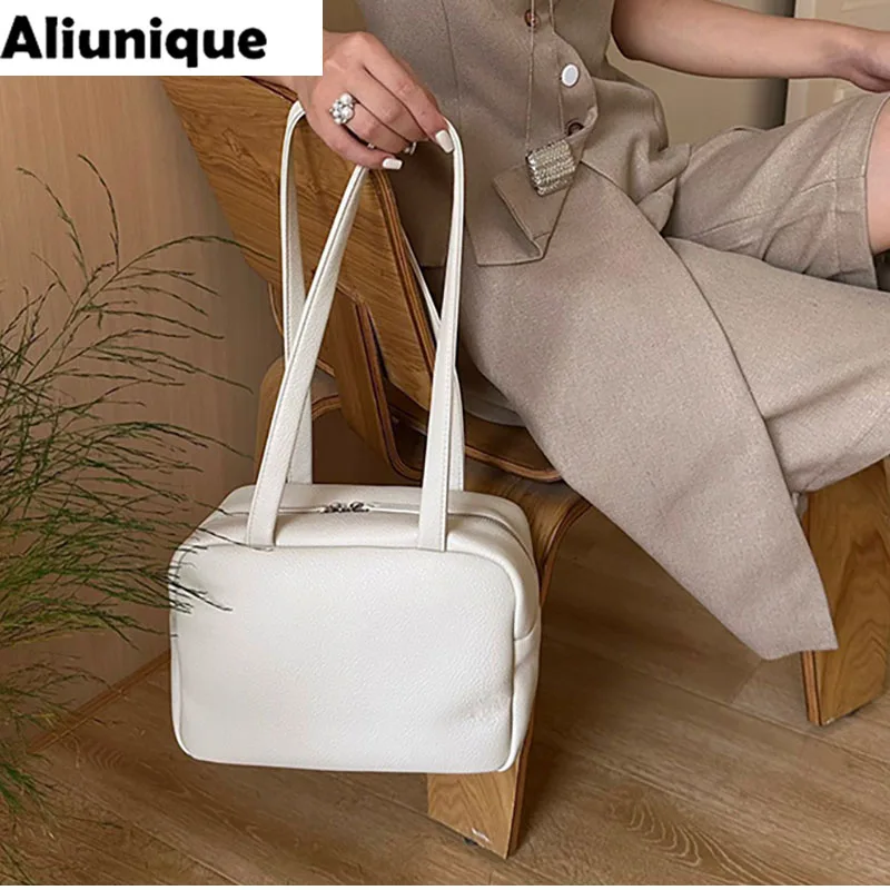 Aliunique Casual Soft Leather Tote Bag Top-grain Cowhide Underarm Bag Single Strap Bowling Ball Bag Large Capacity Shoulder Bag