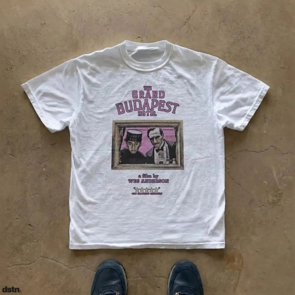 Camiseta Vintage de la Película de Wes Anderson, Camiseta con Estampado del Hotel Grand Budapest, Ropa Informal Holgada de Manga Corta Unisex