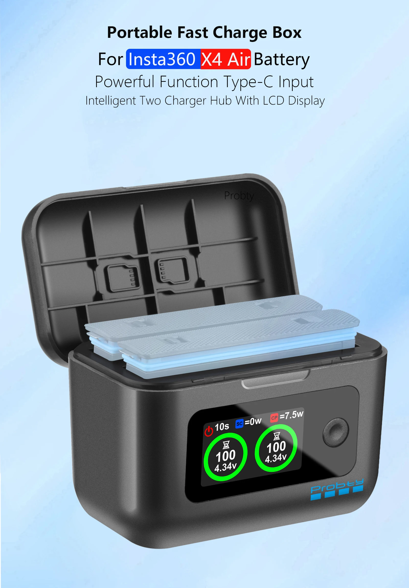 Probty für Insta360 X4 Air Akku-Schnellladebox X4 Air Ladegerät mit LCD-Display Zubehör – Detail 4