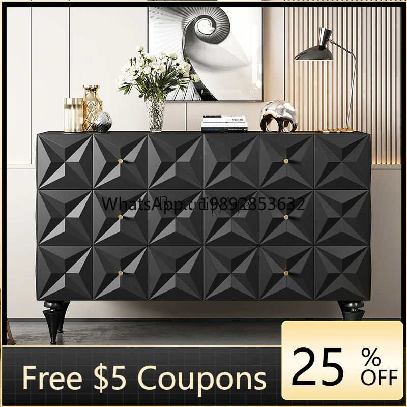 

FF Light luxury Italian minimalist bucket cabinet bedroom solid wood decorative cabinet relief five bucket side cabinet