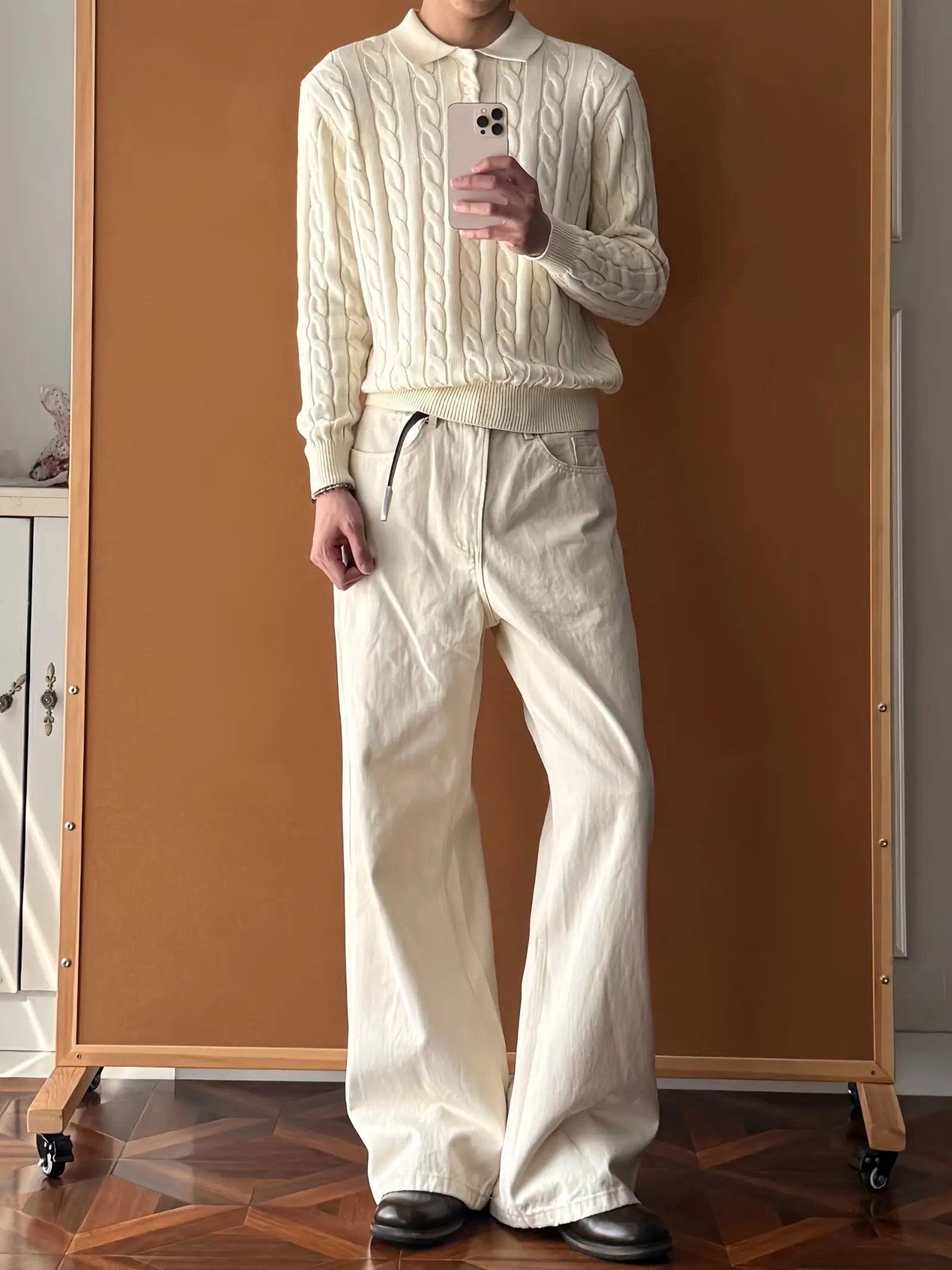 

Зимний вязаный свитер с полувысоким воротником и жареным тестом 2025 года, мужской модный шерстяной топ с подкладкой