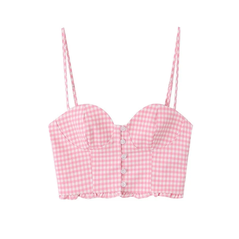 

Dave&Di New European And American Style Women's Fashionable And Sexy Spicy Girl Small Plaid Short Top