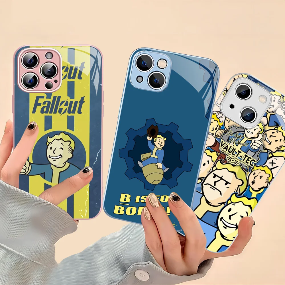 V-Vault-Boy  Phone Case For iPhone 14 13 12 Mini 11 Pro XS Max X XR 14 Plus Tempered Glass Cover