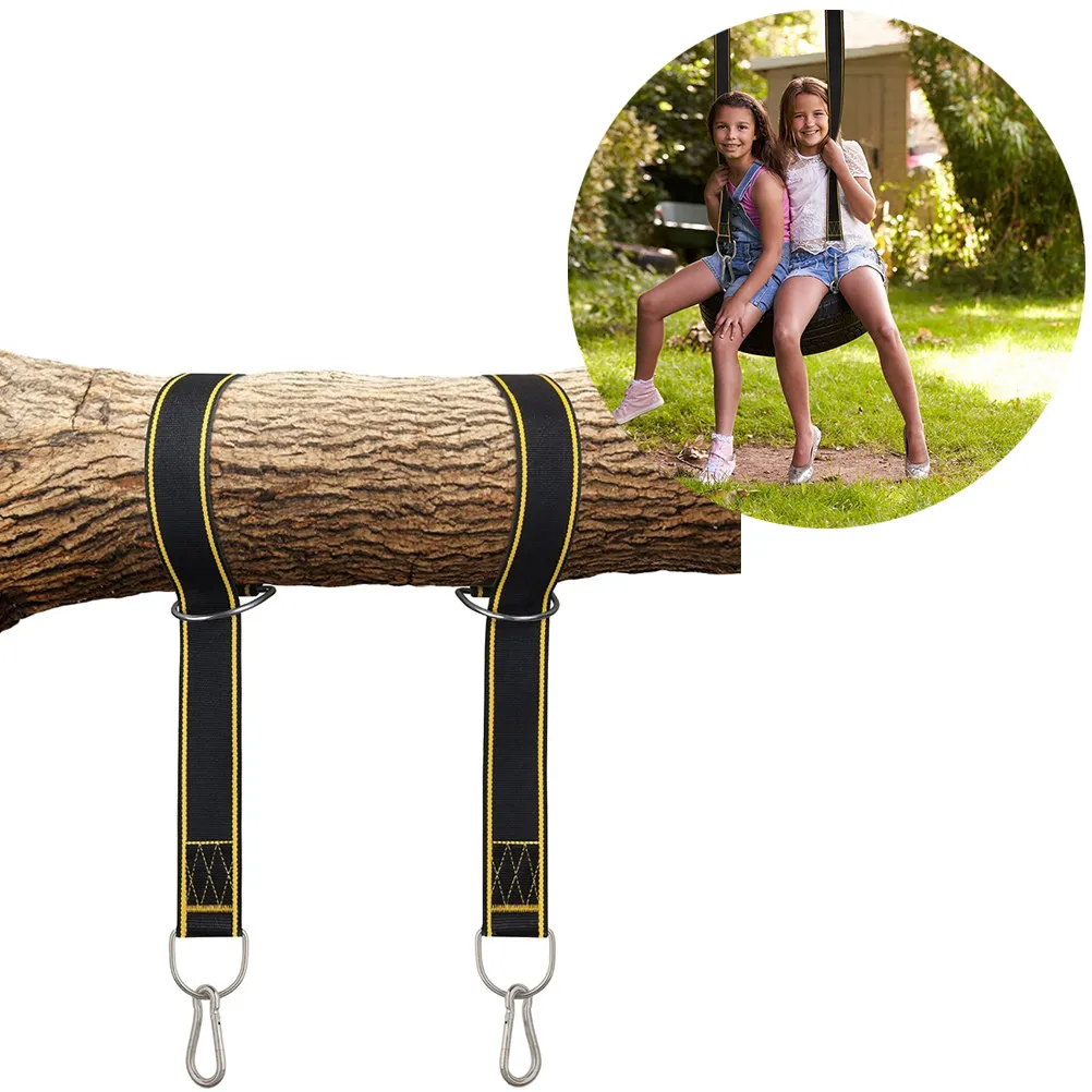 2Pcs Heavy Duty Hammock Tree Straps 5x150cm Premium Nylon Strong Texture Tree Hanging Straps Carabiner Hooks Black Yellow