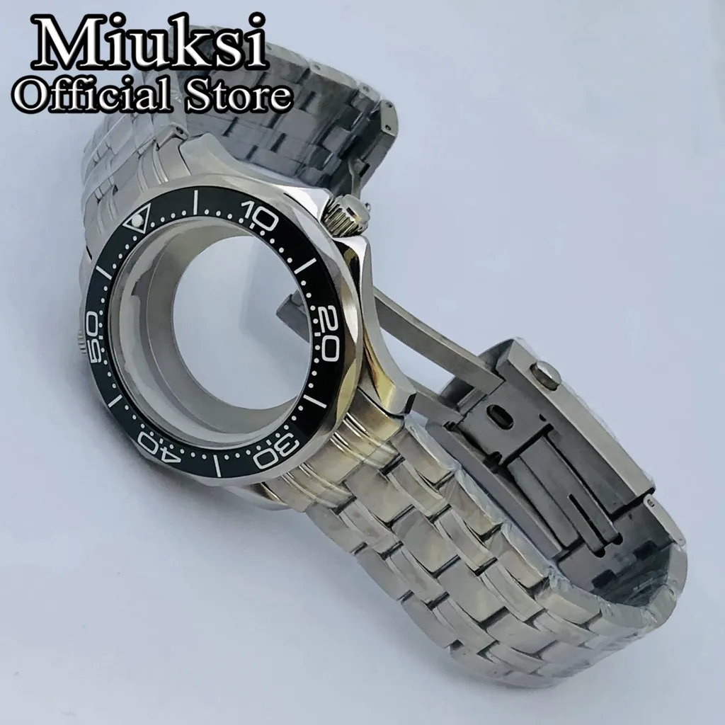 Miuksi 41mm silver watch case ceramic bezel sapphire glass fit NH35 NH36 NH34 movement