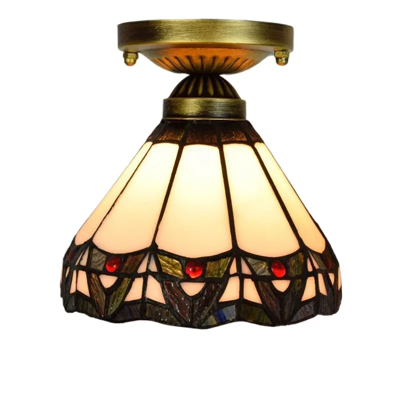 

Tiffany Vintage 20CM Stained Glass Aisle Corridor Balcony Small Ceiling Light Warm Roman