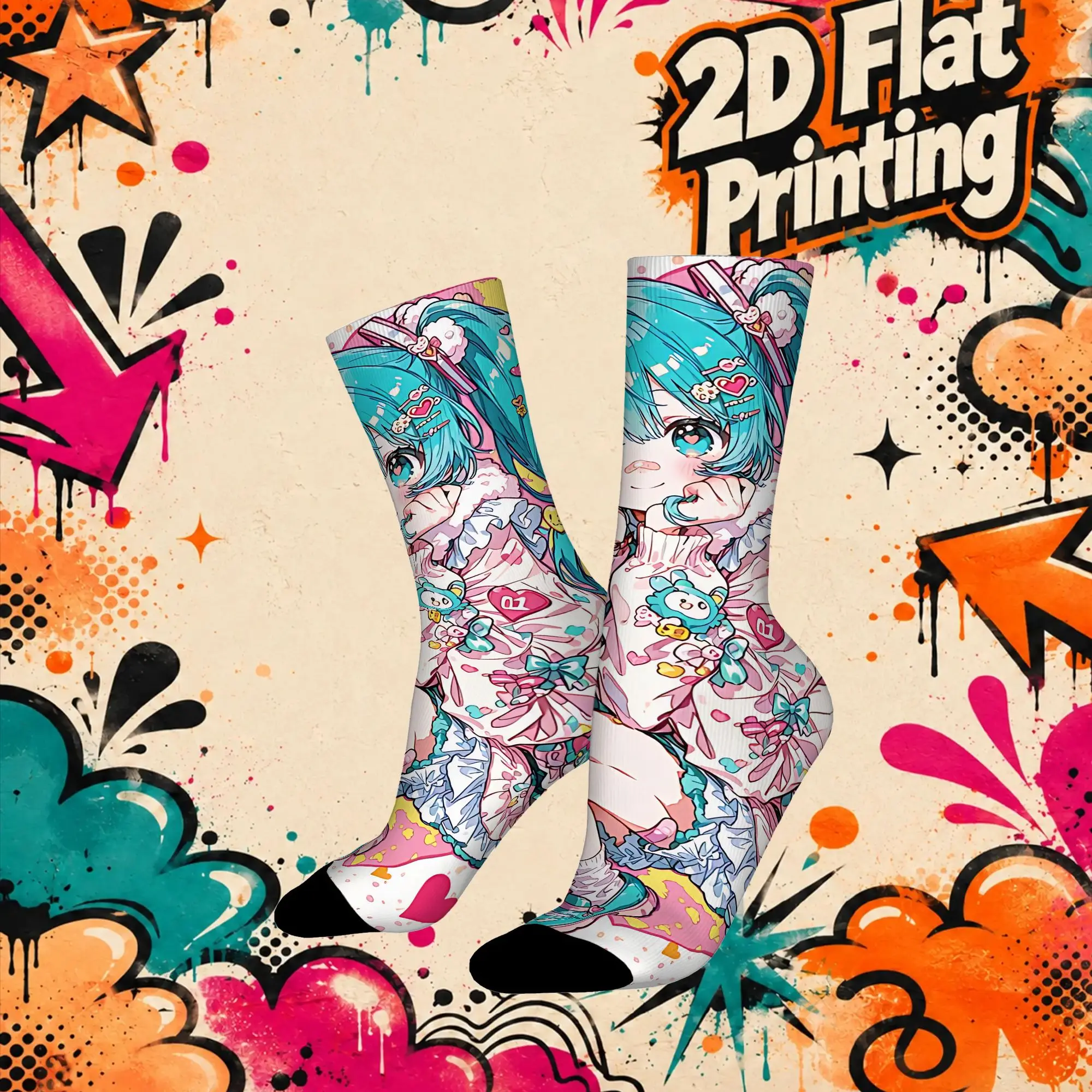Fashion Vintage Hatsune Miku Crazy Men's compression Socks Unisex  Funny Crew Sock