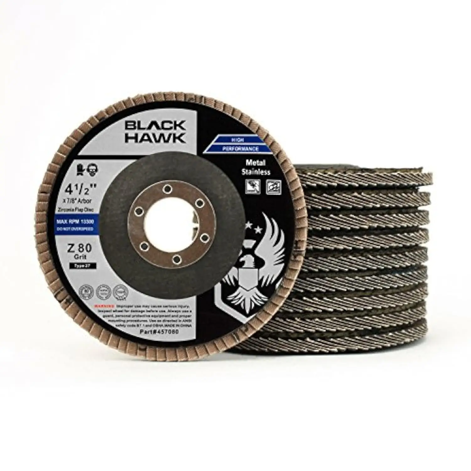 

80 Grit Flap Discs, 4-1/2" x 7/8", T27 for Metal Grinding & Sanding, 10 Pack