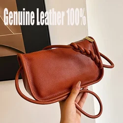 100% Luxury Genuine Leather Sac Fashion Women Crossbody Bags for Ladies New Solid Color Simple Shoulder Bag Handbag Female Purse