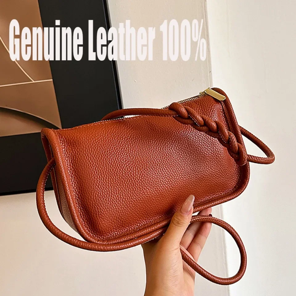 100% Luksusowe torby damskie z prawdziwej skóry Sac Fashion Women Crossbody Bags for Ladies New Solid Color Simple Shoulder Bag Handbag Female Purse