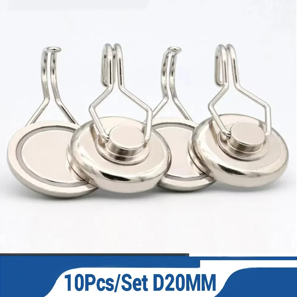 10 Pcs D20MM Swivel Swing Magnetic Hooks Neodymium Magnet Hooks Wall Holder Ceiling Fridge Storage Hold Up 15kg For Home