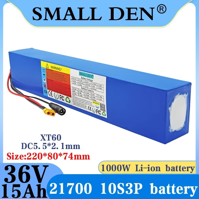 

36V 15AH 21700 10S3P Rechargeable Lithium Battery Pack Built in 30A 1000W BMS Electric equipment batteries with 42V 2A 3A Charge