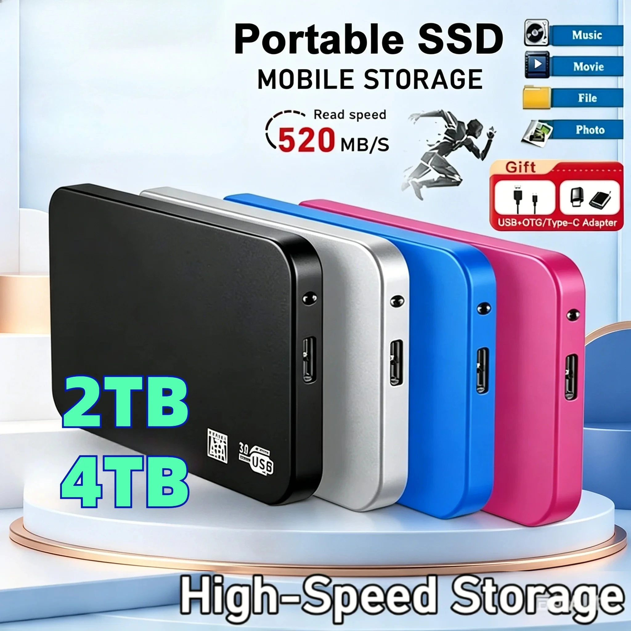 High-speed SSD 128TB  USB 3.0 Enclosure Mobile Hard Drive Cases for SSD External Storage HDD Box With USB3.0 Cable ABS