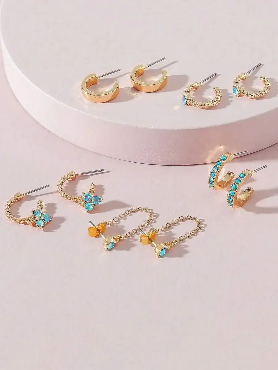 

5 Pairs Rhinestone Decorated Hoop Earrings For Women