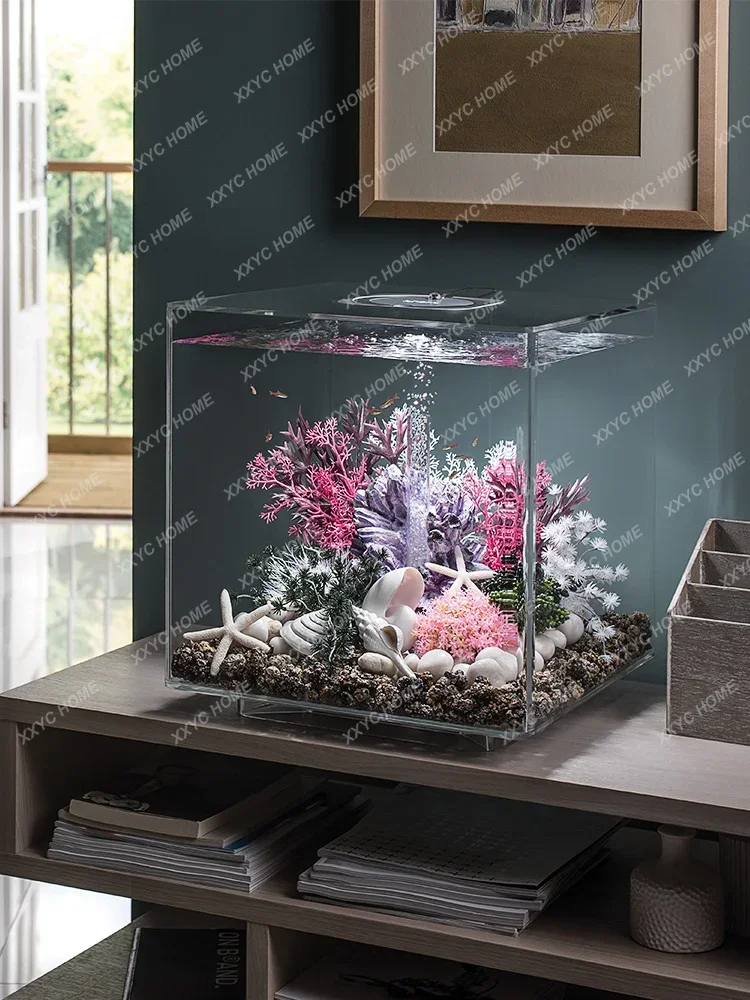 

Desktop Fish Tank Small Living Room Home Self-Circulating Filter Lazy Acrylic Aquarium Change Water