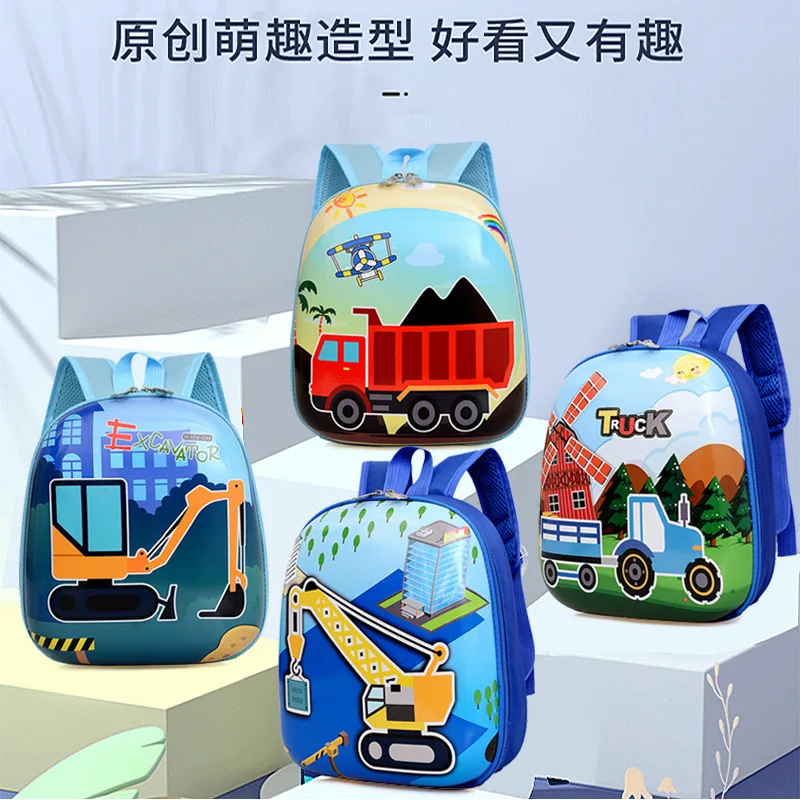 Crianças Cool Engineering Car Series Mochila Toy Storage Bag Kindergarten Schoolbag PVC Nylon Bonito Mini Double Shoulder Bag