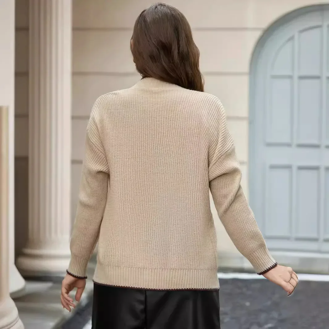 Cardigan camisola de malha feminina único breseted v pescoço casaco sólido manga longa splice jumpers elegante casaco em linha reta outono inverno