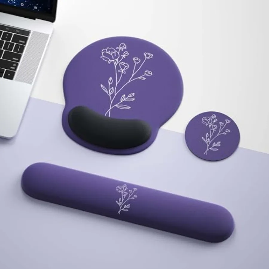 Mouse Pad with Keyboard Wrist Rest, Ergonomic Mouse Pad Wrist Support PU Base with Coaster, Mousepad with Nonslip Base for Comp